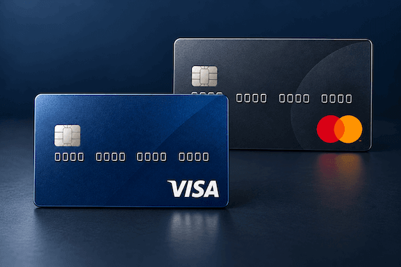 Ett Visa kreditkort och ett Mastercard kreditkort