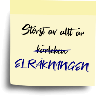 post it-lapp med texten störst av allt är kärleken(överstruket) elräkningen