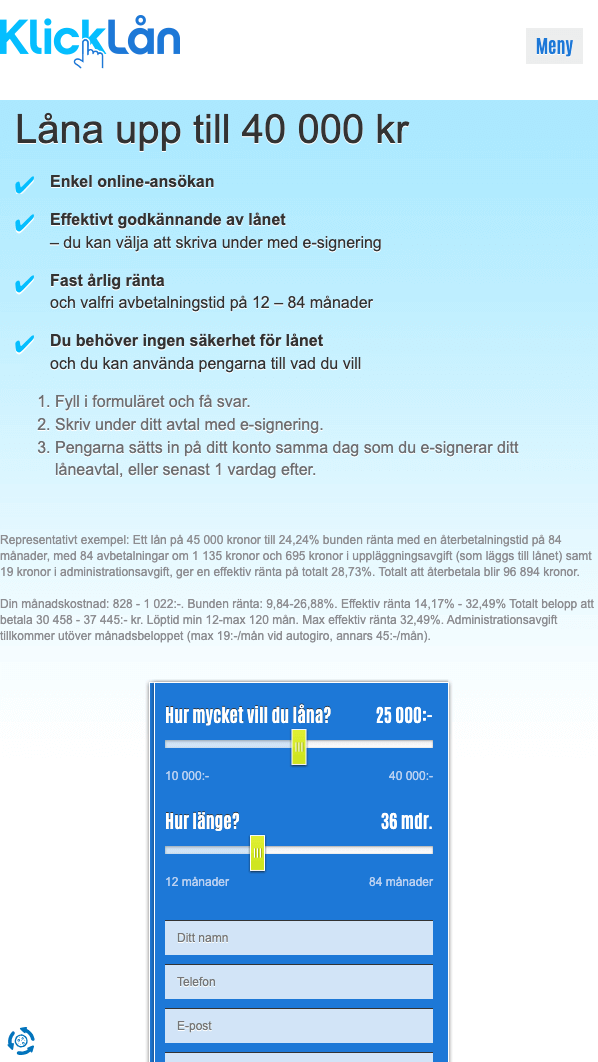 skärmavbild Klicklån