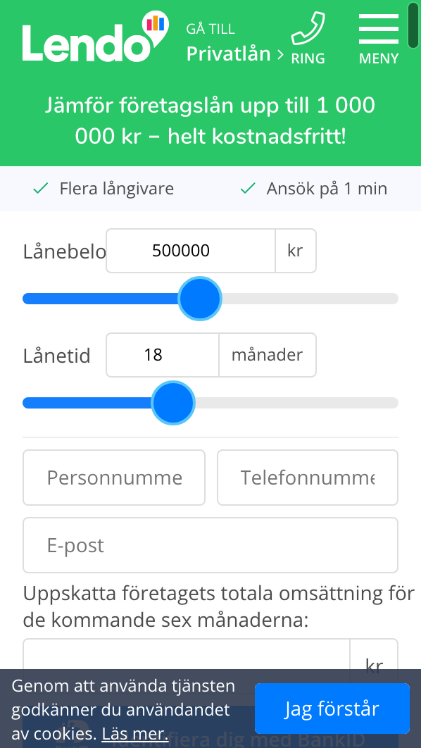 skärmavbild Lendo Företagslån