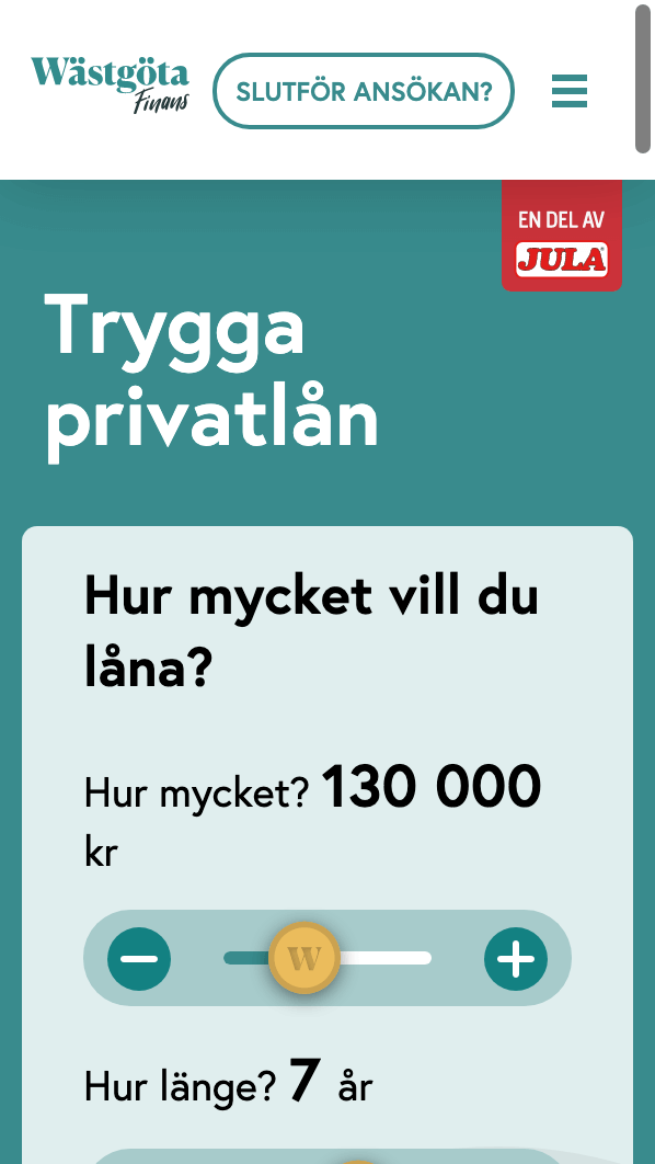 skärmavbild Wästgöta Finans