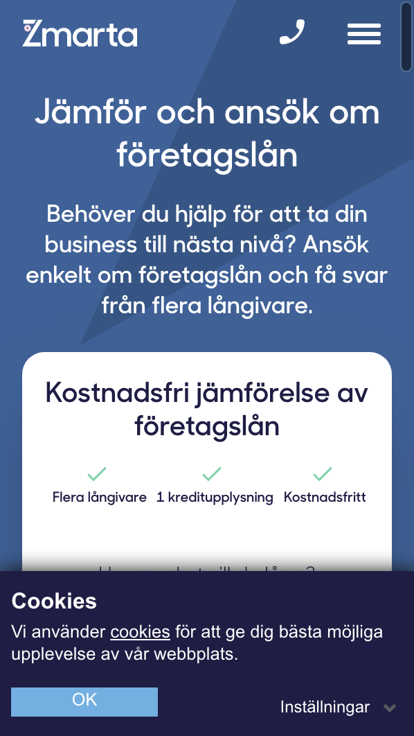 skärmavbild Zmarta Företagslån